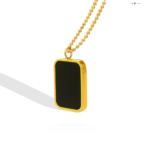 Collana Pendente Rettangolo Geometrico Minimalista Retrò Acciaio Inossidabile Placcato Oro 18K Conchiglia Nera Catena A Sfere