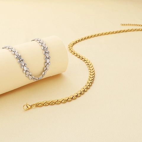 Armbanduhrkette Halskette 18K Vergoldet Edelstahl Geometrisch Texturiert Verstellbar Street Style Schmuck Für Damen