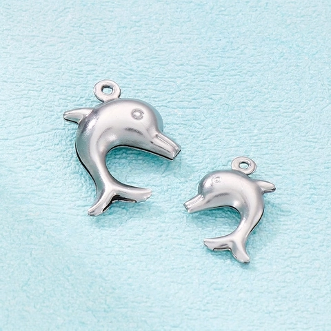 Dolphin Charm Pendant Stainless Steel Hollow Ocean Animal DIY Jewelry Making Accessories Polished Silver Color Small