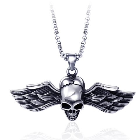 Geflügelter Totenkopf Anhänger Halskette 316 Titanstahl Vintage Gothic Punk Stil Für Männer Schmuck Zubehör