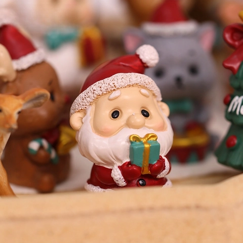 Weihnachts Harz Miniatur Ornamente Weihnachtsmann Schneemann Rentier Tierfiguren Desktop Dekoration Festliche Urlaubsgeschenke