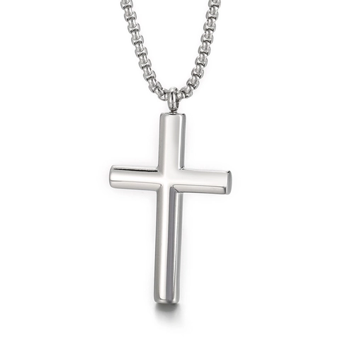 Men Stainless Steel Cross Pendant Necklace Polished Smooth Titanium Steel Hip Hop Street Style Minimalist Jewelry