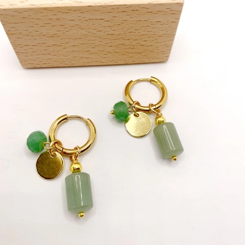 Orecchini A Cerchio Acciaio Inossidabile Con Pendenti In Pietra Naturale Verde Gioielli Moda Impermeabile Per Donne