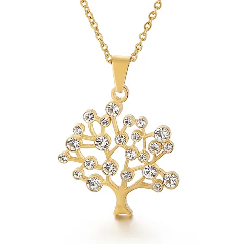 Collana Con Pendente In Acciaio Inossidabile Da Donna Moda Albero Della Vita Libellula Greca Gioielli Con Strass Fascino