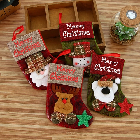 Weihnachtsstrümpfe Stoff Jute Filz Mit 3D Weihnachtsmann Schneemann Rentier Bär Für Kamin Baum Festliche Party Deko