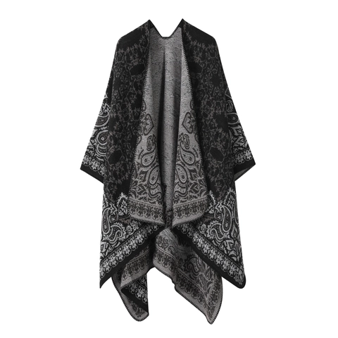 Damen Retro Paisley Druck Imitiert Kaschmir Schal Geknitterter Umhang Vintage Open Front Winter Warmer Decke Schal Umhang