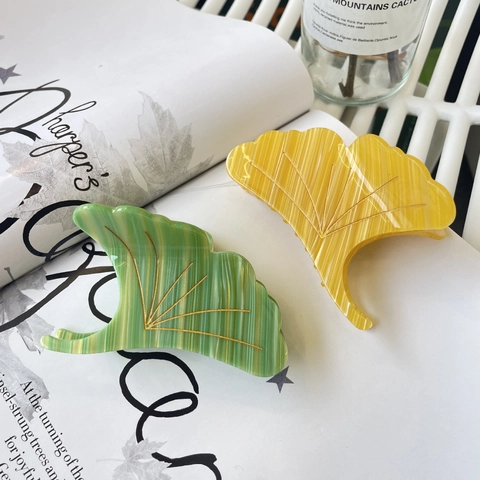 Pinza Para El Cabello De Acetato De Hoja De Ginkgo Clip De Garra Grande Para Mujeres Accesorios De Peinado Elegantes Detalles De Líneas Doradas
