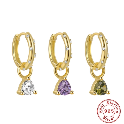 Orecchini A Cerchio In Argento Sterling 925 Con Pendente A Cuore Triangolo Zirconia Placcato Oro Per Donna