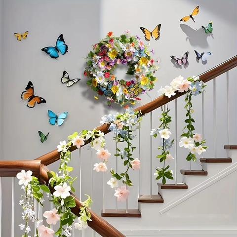 Ghirlanda Di Fiori Artificiali Con Farfalle Colorate Decorazione Da Parete Per Porta Floreale Per Casa Matrimonio Festa