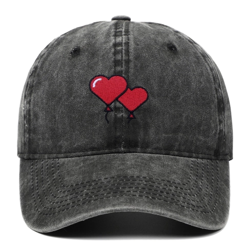 Washed Cotton Baseball Cap Red Heart Balloon Embroidery Adjustable Sunshade Outdoor Retro Casual Unisex Hat