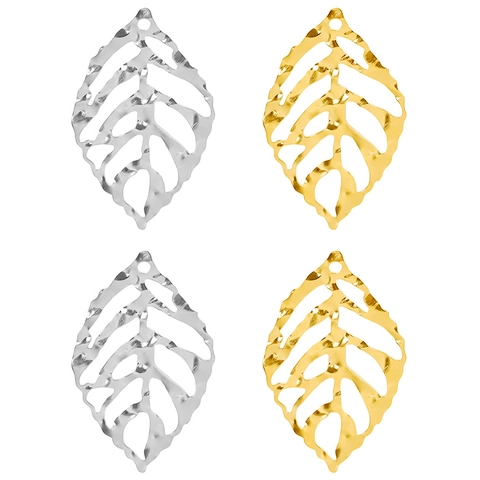 Ciondolo Foglia Cavo Texture Martellata Acciaio Inossidabile 304 Per Creazione Gioielli DIY Fascino Per Collana Orecchini