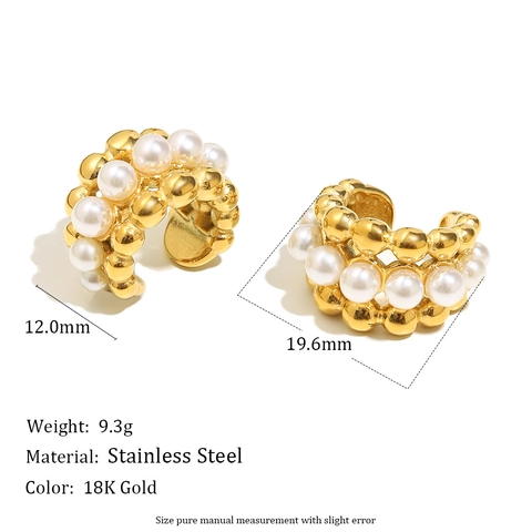 Ear Cuffs En Forme De C Acier Inoxydable Plaqué Or 18K Imitation Künstliche Perle Multi-Couches Clips D'Oreille Pour Femmes