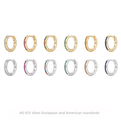 925 Sterling Silver Colored Zirconia Hoop Earrings For Women Minimalist Small French Style Round Fashion Ear Buckle
