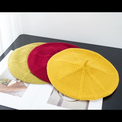 Women Knitted Beret Hat Solid Color Warm Winter Fall Painter Pumpkin Cap Acrylic Versatile Elegant