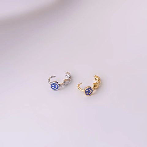 Smiley Gesicht Ohrring Kupfer Emaille Blau Minimalistisch Piercing Schmuck Ohrmanschette