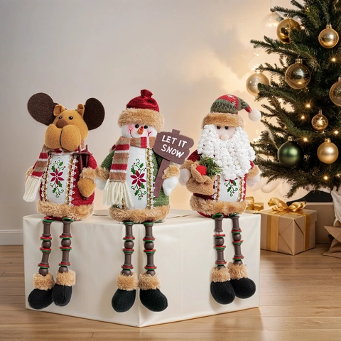 Weihnachten Plüschpuppen Mit Langen Perlenbeinen Ornamente Nordischer Stil Weihnachtsmann Schneemann Rentier Regalhocker Kamin Deko