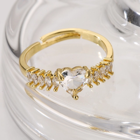 Herz Zirkon Offener Ring Gold Vergoldet Kupfer Verstellbares Band Mode Schmuck Für Frauen Zirkonia Geschenk