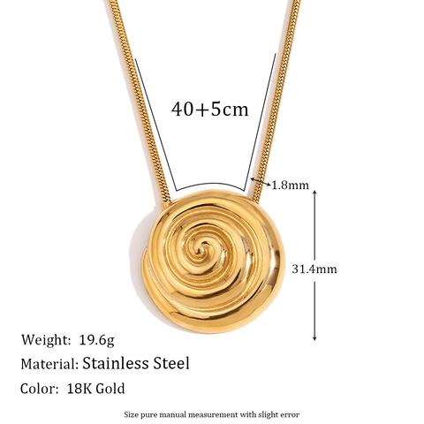 Minimalist Stainless Steel Spiral Vortex Shell Shape Pendant Necklace For Women Vintage 18K Gold Plated Geometric Earrings Jewelry