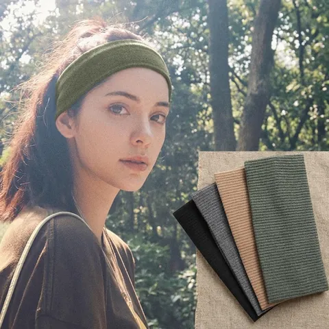 Geripptes Strick Stirnband Einfarbig Breites Elastisches Haarband Für Sport Yoga Gesicht Waschen Haarschmuck Damen