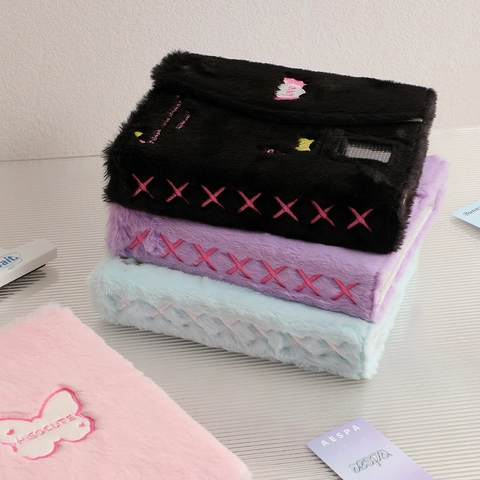 Plush Photocard Binder Photo Album Heart Embroidery Loose Leaf Idol Card Storage Soft Fuzzy Cover Window