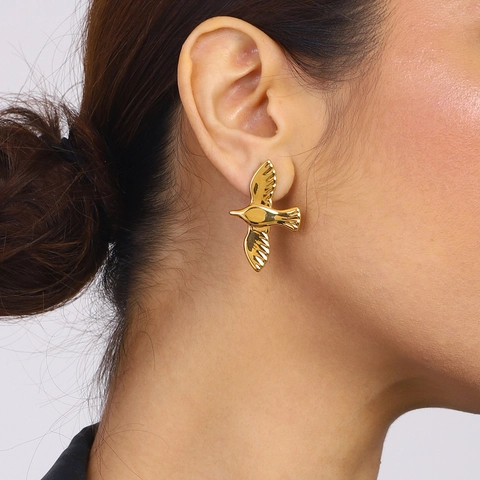 Roestvrijstalen Vliegende Vogel Duif Knopoorbellen Verguld Waterdicht Hypoallergeen Geometrische Minimalistische Sieraden Dames