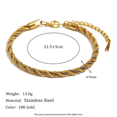 Stainless Steel Twisted Rope Bracelet For Women Two-Tone 18K Gold Plated Braided Chain With Beads Adjustable