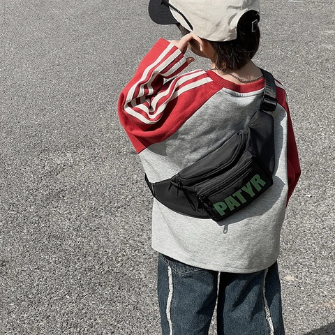 Kids Nylon Waist Bag Letter Print Adjustable Strap Chest Fanny Pack For Boys Girls Modern Cool Daily Wear