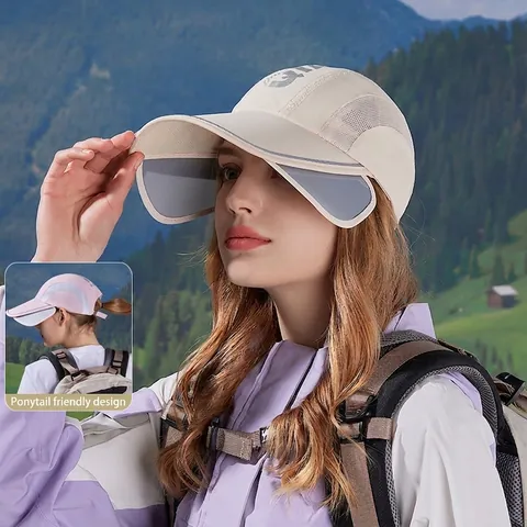 Sun Hat Quick Dry Waterproof Mesh Baseball Cap With Retractable Brim And Ponytail Hole For Outdoor Sports Casual