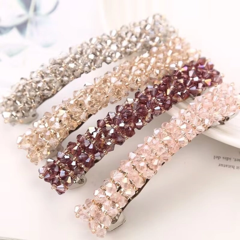 Elegant Crystal Beaded Hair Clip Alloy Spring Barrette Handmade Fashion Headwear Accessory For Women Girls