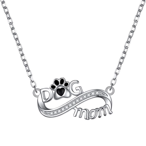 Collana Infinity Dog Mom in Argento Sterling 925 per Donna Ciondolo Cuore con Impronta di Zampa con Catena Gioielli Regalo