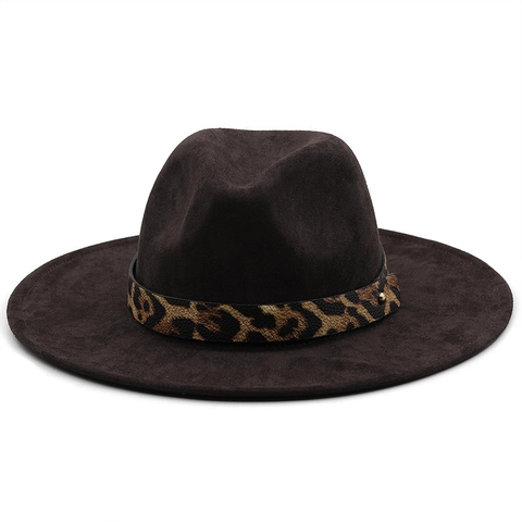 Classic Fedora Hat Wide Brim Suede Felt With Leopard Print Ribbon And Golden Buckle Panama Jazz Style For Men Women