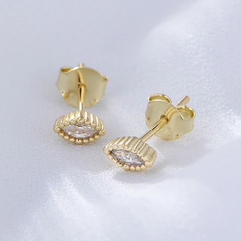 Minimalist 925 Sterling Silver Marquise Rhinestone Stud Earrings For Women Tiny Geometric Gold Silver Plated Jewelry Gift