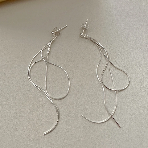 Orecchini Lunghi Con Nappa E Perno In Argento Sterling 925 Gioielli Minimalisti Con Catena A Serpente Per Donna