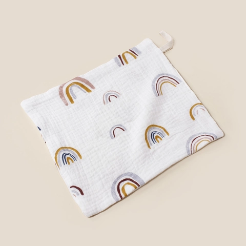 Soft Cotton Muslin Baby Square Towel Double Layer Gauze Handkerchief With Hanging Loop For Newborn Infant Washcloth