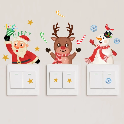 Pegatinas Interruptor Navidad Luminosas Glow In The Dark PVC Calcomanías Pared Dibujos Animados Papá Noel Alce Muñeco Nieve Decoración