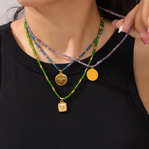 Kristallperlen Anhänger Halskette Titanstahl Böser Blick Schmetterling Viel Glück Boho Modeschmuck Für Damen