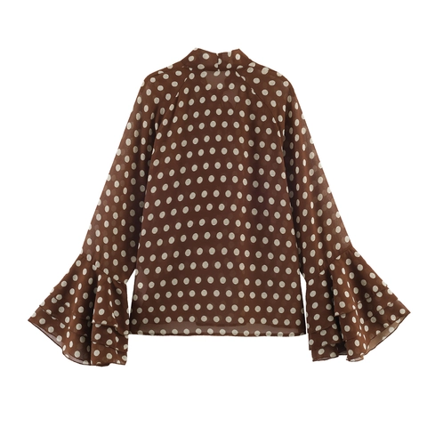 Damen Polka Dot Schluppenbluse Mit Schleife Und Rüschenärmeln Lockerer Chiffon Polyester Oberteil