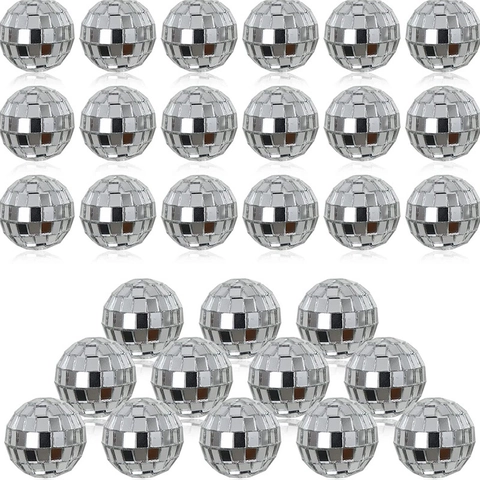 Silver Reflective Disco Mirror Ball Glass Hanging Ornament For Party Wedding Christmas Tree Decoration Cake Topper