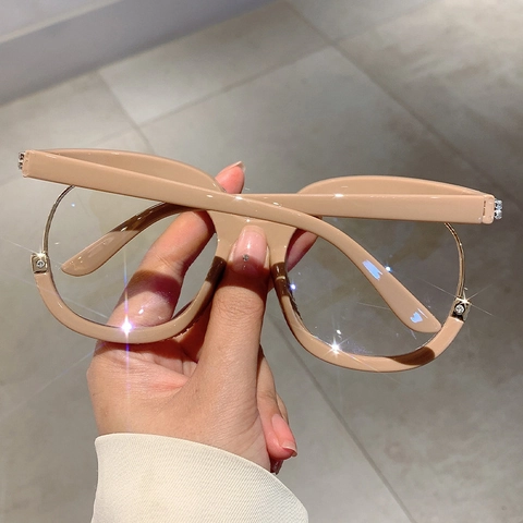 Oversized Anti Blue Light Glasses PC Frame Double Row Rhinestone Fashion Plain Eyewear Decorative Cat Eye For Women