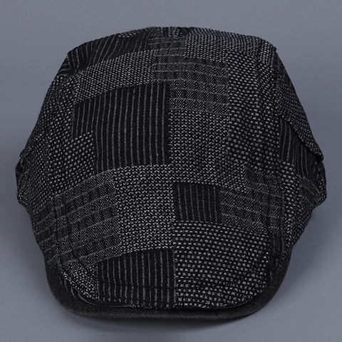 Béret Plat en Denim à Carreaux Irréguliers Rétro pour Hommes Femmes Chapeau Newsboy Artistique Vintage Réglable en Coton Accessoires Streetwear