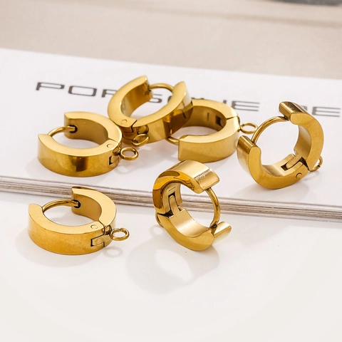 Polished Stainless Steel Hoop Earring Findings With Hanging Loop For DIY Jewelry Making Minimalist Ear Buckle Components