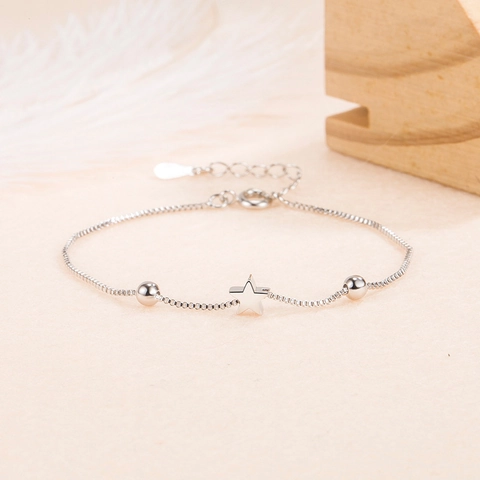 Minimalist Silver Plated Copper Star Bead Bracelet Adjustable Korean Fashion Chain Jewelry For Women Elegant Gift