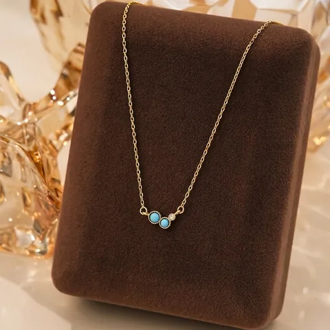 925 Sterling Silver Turquoise Zirconia Jewelry Set French Light Luxury Crescent Moon Necklace Tassel Earrings For Women Gold Plated Jewelry Set