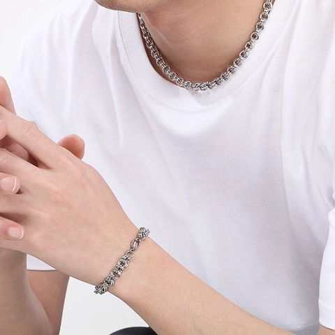 Modischer Edelstahl Halskette Und Armband Schmuck Minimalistisches Byzantinisches O-Ketten Design Für Herren Damen Unisex
