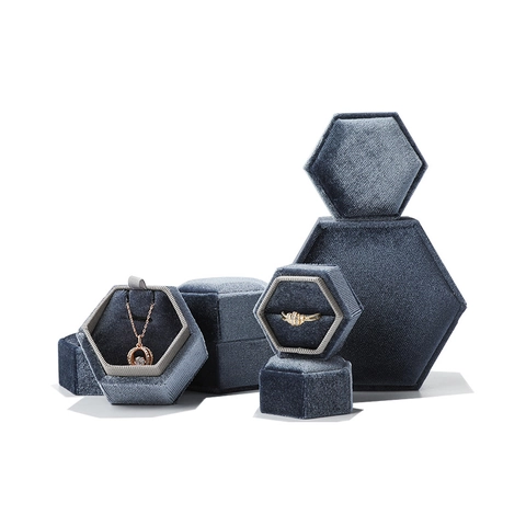 Hexagonal Velvet Jewelry Storage Box Luxury Ring Necklace Pendant Case Elegant Display Packaging Organizer For Wedding Gift