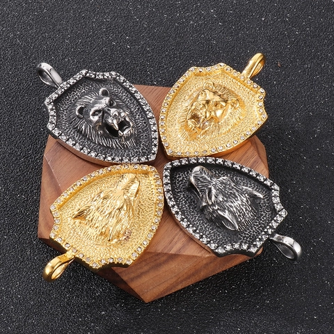 Collana Con Pendente A Scudo Testa Di Leone Lupo Da Uomo In Acciaio Inossidabile Con Strass Gioielli Hip Hop Punk Rock