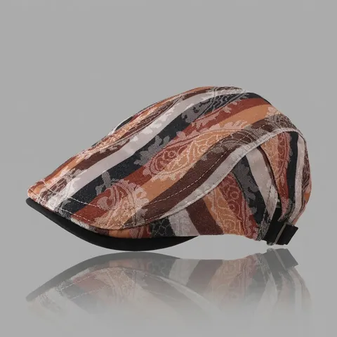 Retro Paisley Pattern Flat Cap Vintage Striped Ivy Hat Adjustable British Style Streetwear Accessories