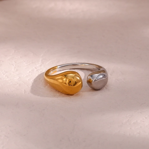 Minimalist Stainless Steel Open Ring Gold Silver Patchwork Water Drop Shape Adjustable Fashion Jewelry For Women Gift