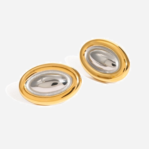 Vintage Edelstahl Oval Ohrstecker Zweifarbig 18K Gold Silber Vergoldet Geometrischer Ohrschmuck Für Damen Hypoallergen
