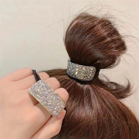 Rhinestone Artificial Pearl Hair Ties Elastic Shiny Bowknot Rectangular Hairbands Hair Accessories For Women Girls